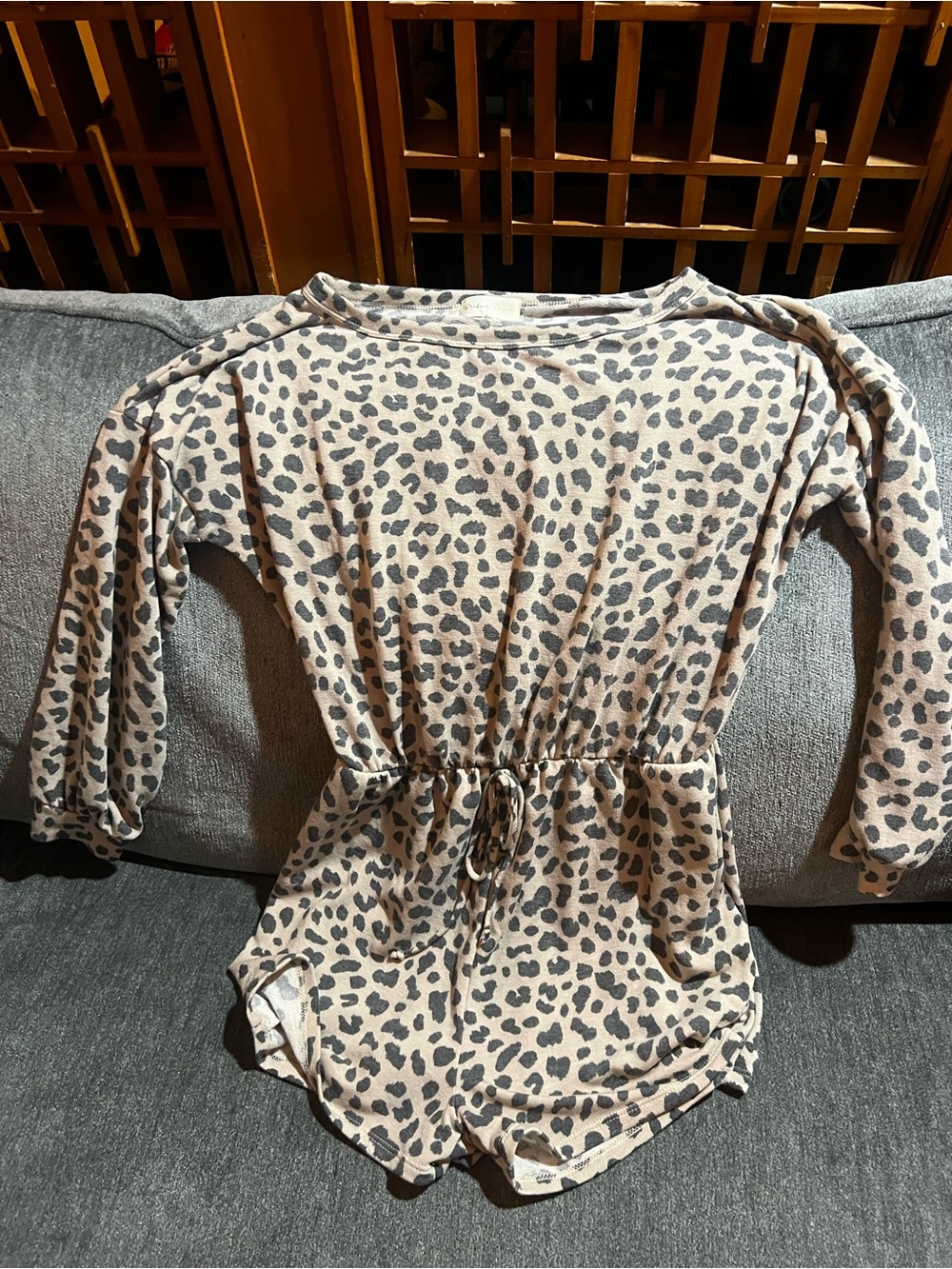Women’s Leopard Print Long-Sleeve Romper - Beige
